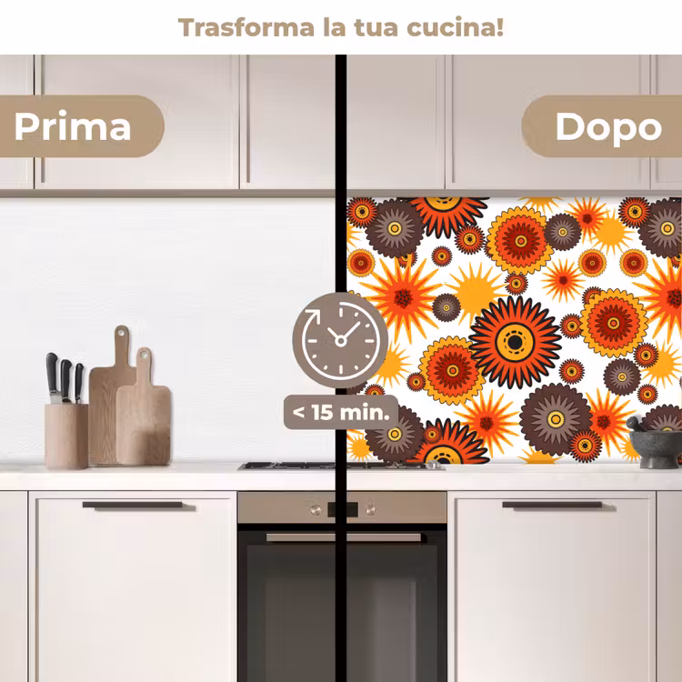 Schienale cucina - Design - Retrò - Arancione - Fiori — 3