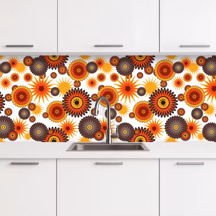 Schienale cucina - Design - Retrò - Arancione - Fiori — 4
