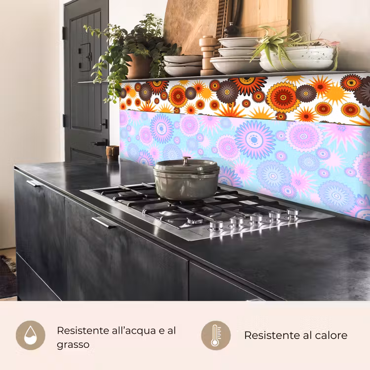 Schienale cucina - Design - Retrò - Arancione - Fiori — 5