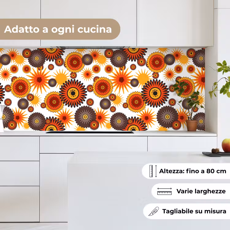 Schienale cucina - Design - Retrò - Arancione - Fiori — 7