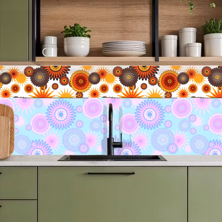 Schienale cucina - Design - Retrò - Arancione - Fiori — 8