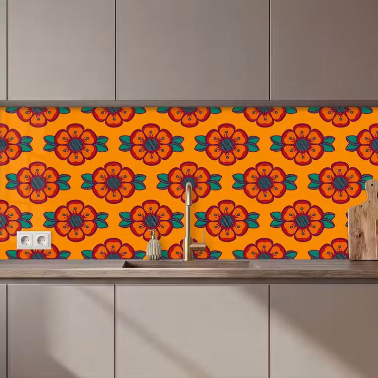 Schienale cucina - Design - Retro - Rose - Arancione — 1
