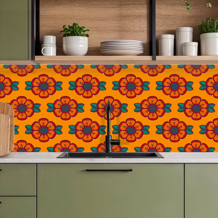 Schienale cucina - Design - Retro - Rose - Arancione — 8