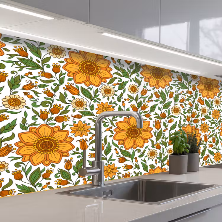 Schienale cucina - Fiori - Arancione - Design — 2