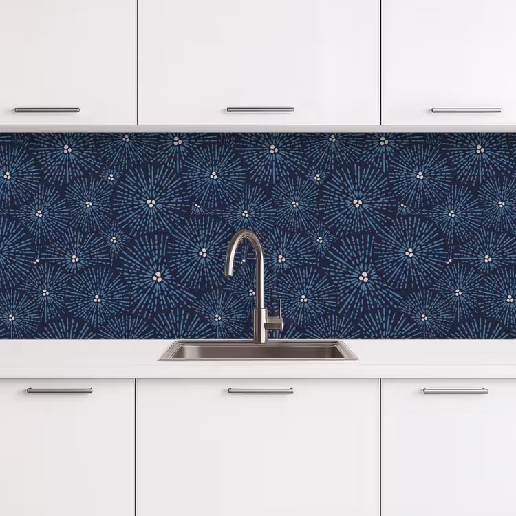 Schienale cucina - Fiori - Giapponese - Motivo - Blu - Bianco — 4
