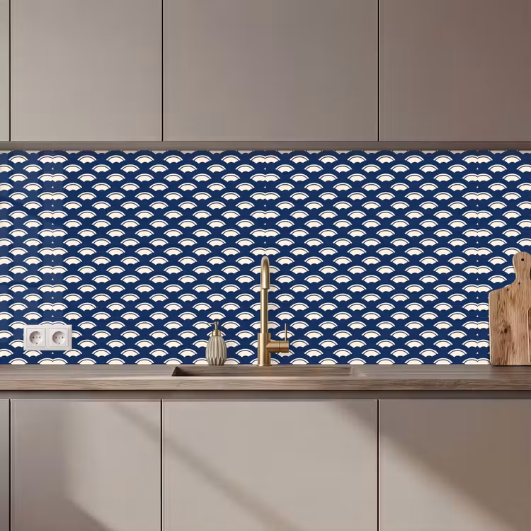 Schienale cucina - Giapponese - Blu - Bianco - Motivi — 1