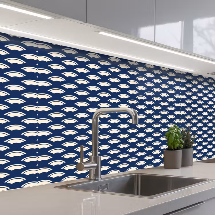 Schienale cucina - Giapponese - Blu - Bianco - Motivi — 2