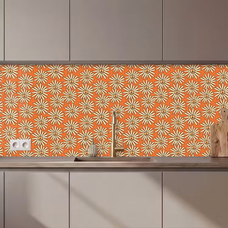 Schienale cucina - Modelli - Vintage - Fiore - Arancione — 1