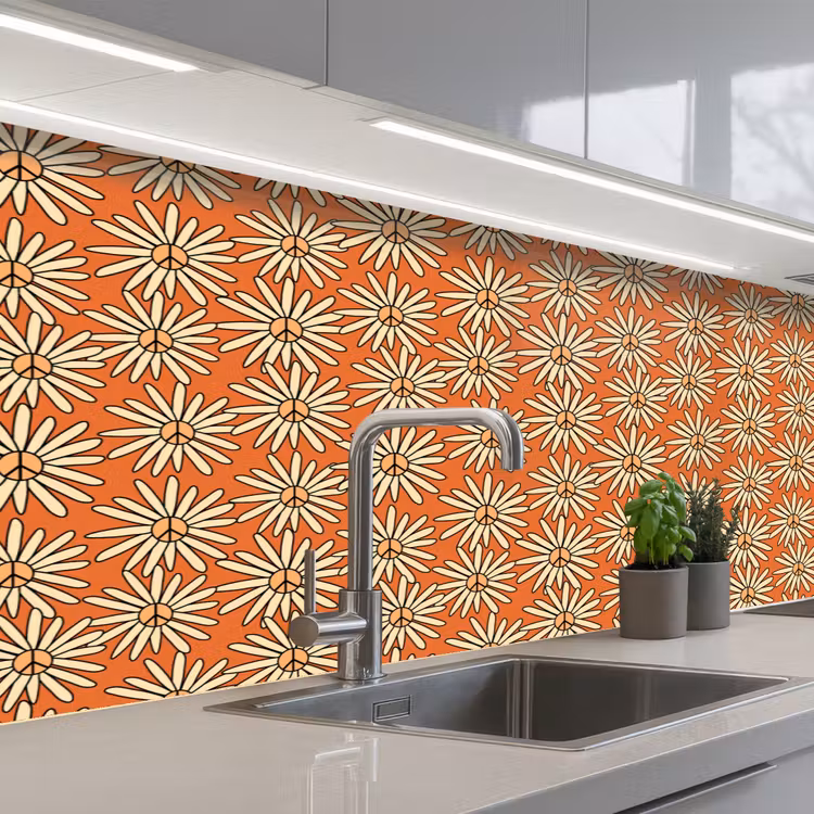 Schienale cucina - Modelli - Vintage - Fiore - Arancione — 2