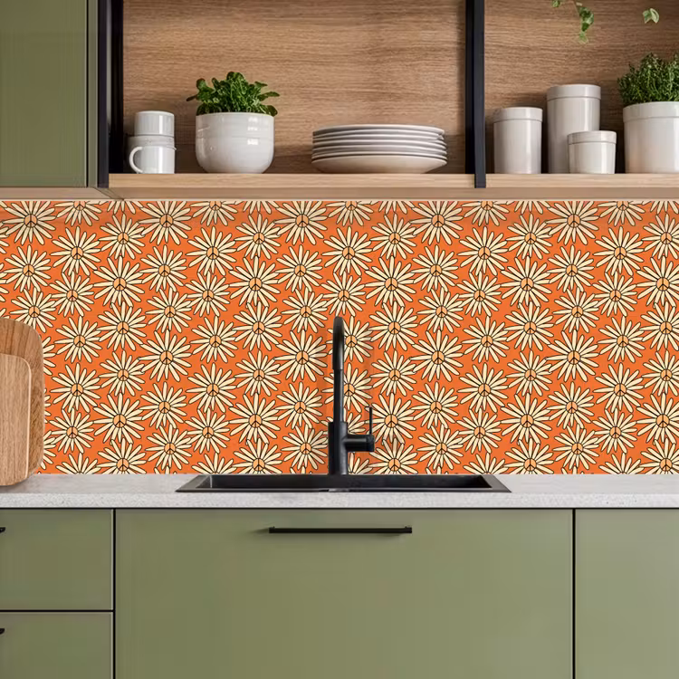 Schienale cucina - Modelli - Vintage - Fiore - Arancione — 8