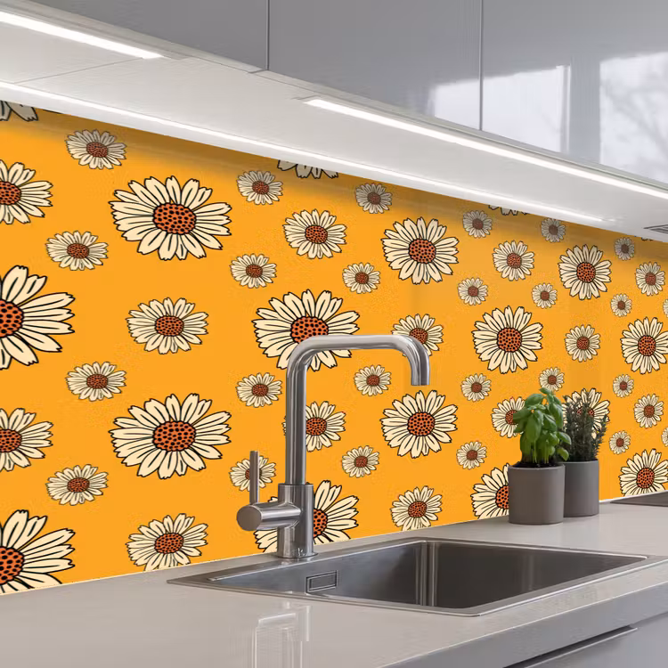 Schienale cucina - Modelli - Vintage - Fiori - Giallo — 2
