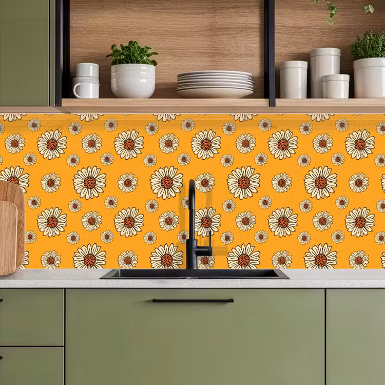 Schienale cucina - Modelli - Vintage - Fiori - Giallo — 8