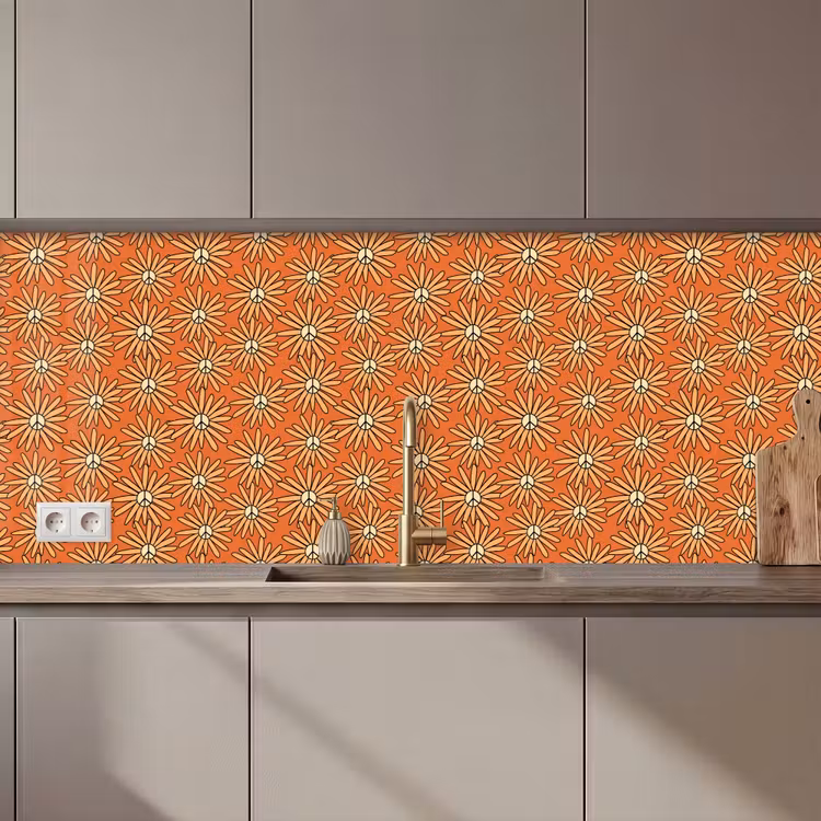 Schienale cucina - Vintage - Modelli - Fiori - Arancione — 1