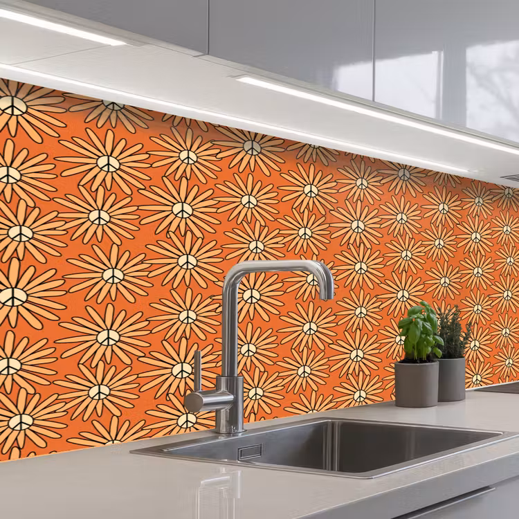 Schienale cucina - Vintage - Modelli - Fiori - Arancione — 2