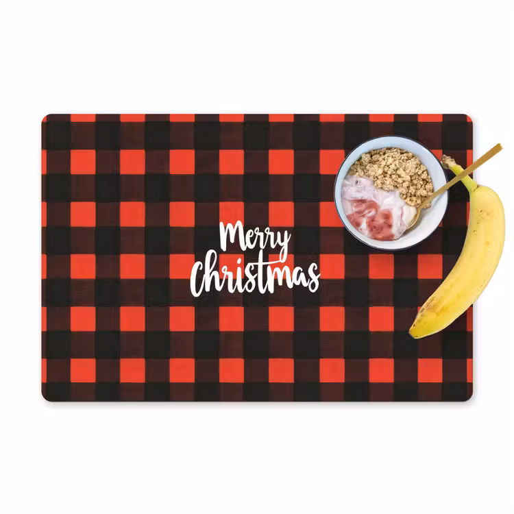 Tovaglietta in vinile - A scacchi - Rosso - Testo - Natale — 1