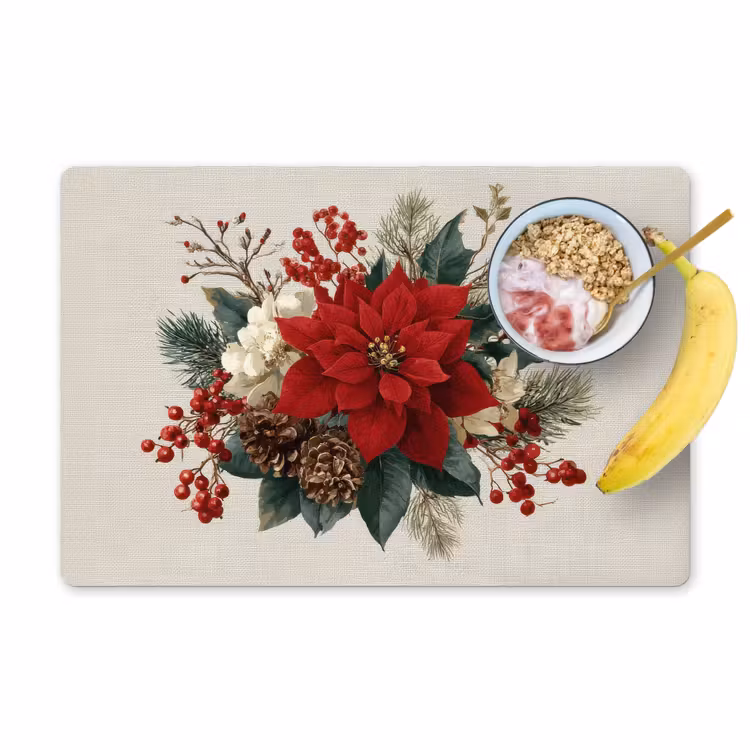 Tovaglietta in vinile - Composizione natalizia - Poinsettia - Pigne - Rosso — 1