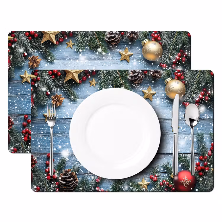 Tovaglietta in vinile - Cornice natalizia - Neve - Multicolore — 2