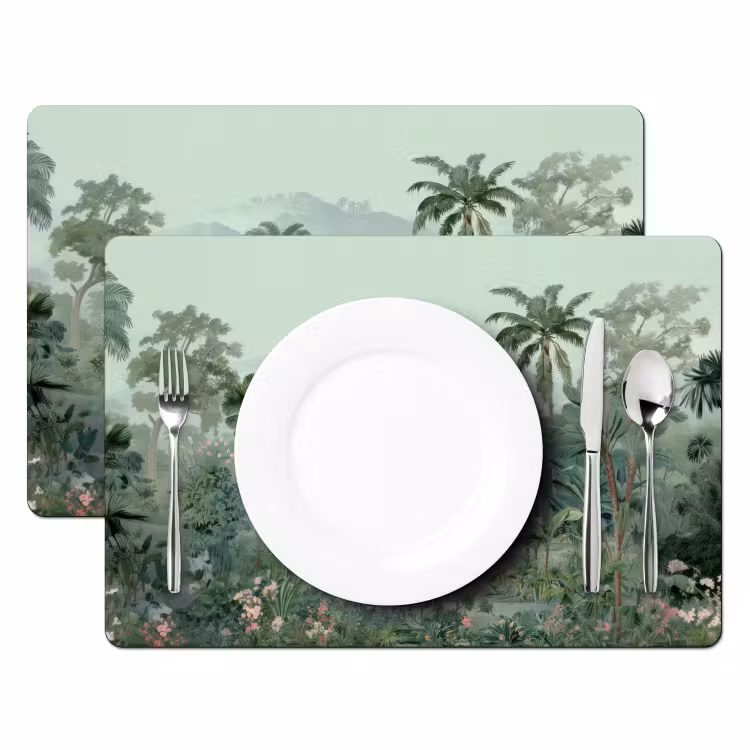 Tovaglietta in vinile - Giardino tropicale - Edificio a cupola - Fiori — 2