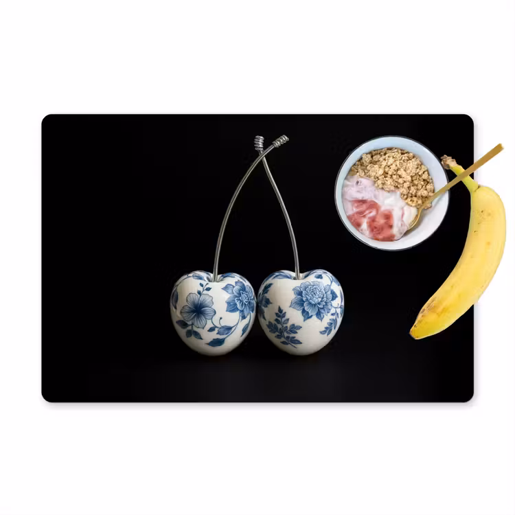 Tovaglietta in vinile - Ciliegie - Blu Delft - Frutta — 1