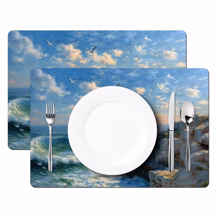 Tovaglietta in vinile - Mare - Onde - Rocce - Gabbiani — 2
