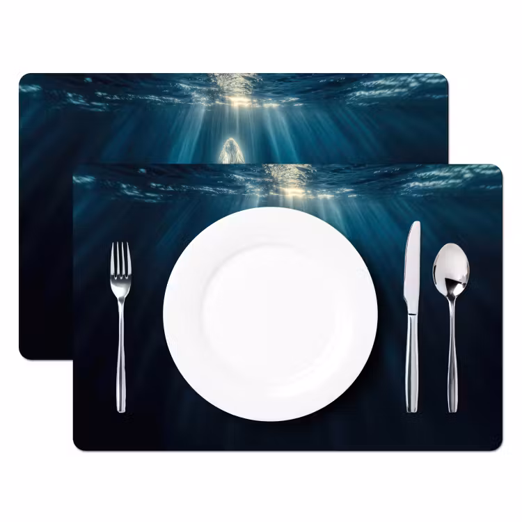 Tovaglietta in vinile - Balena - Acqua - Raggi di sole - Blu — 2