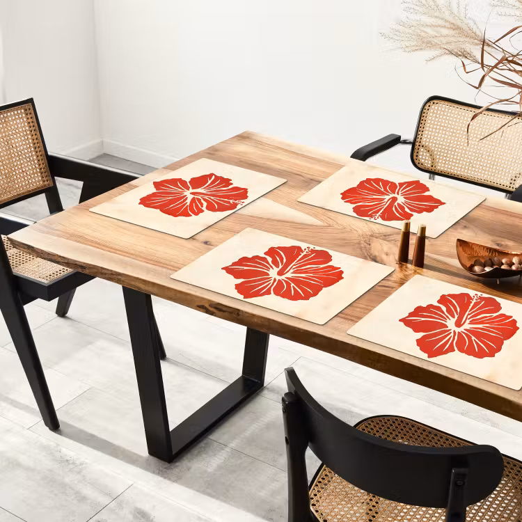 Tovaglietta in vinile - Fiore di ibisco rosso - Sfondo strutturato - Beige — 4