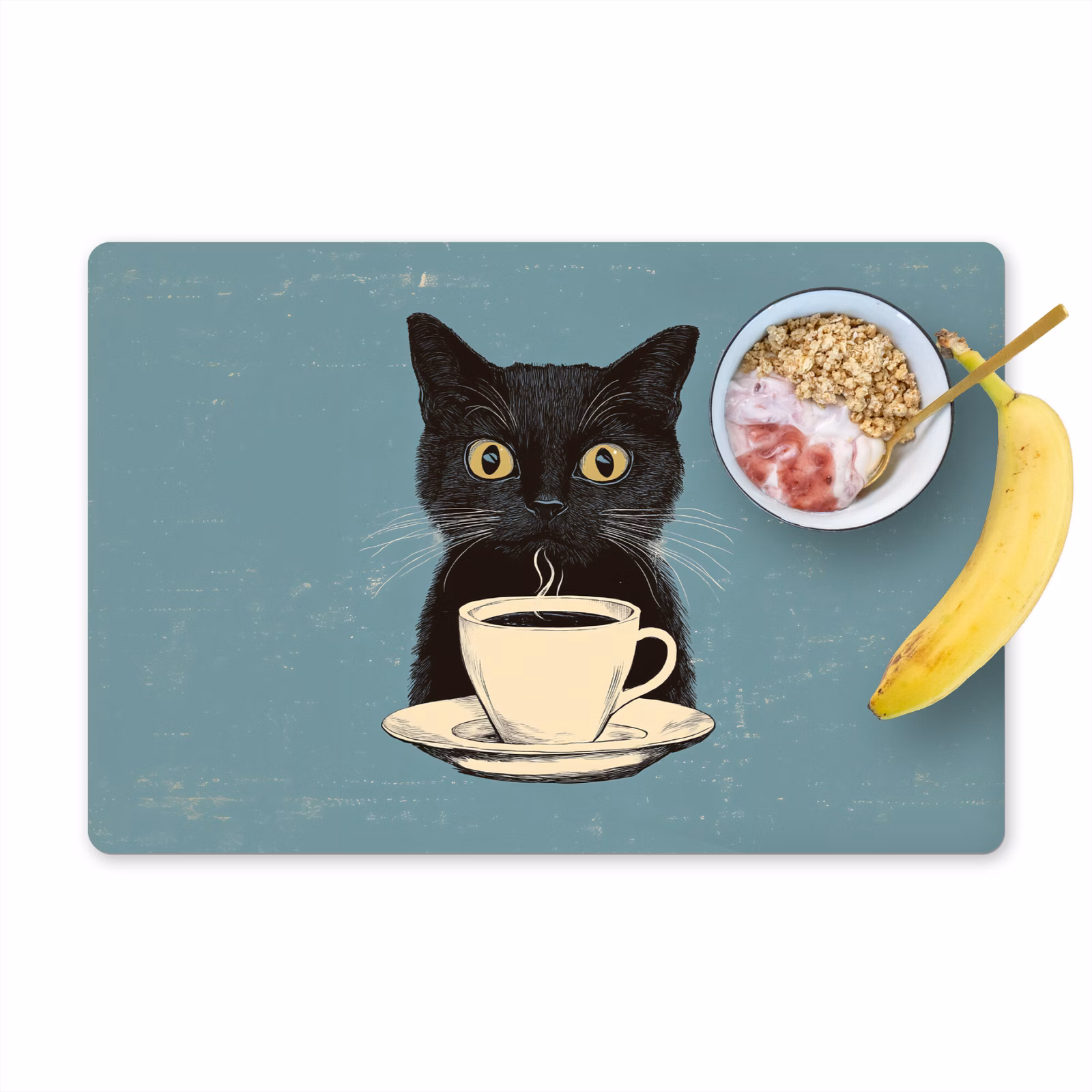 Tovaglietta in vinile - Gatto - Nero - Caffè - Minimalista — 1