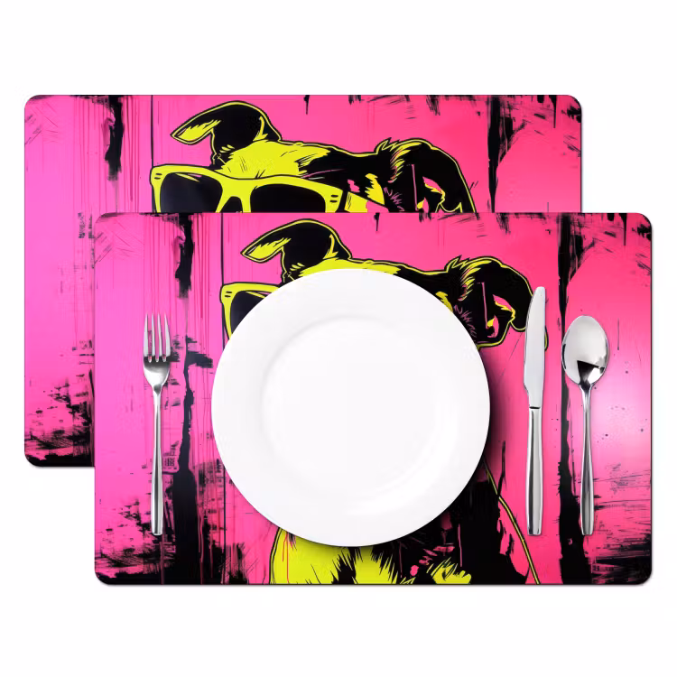 Tovaglietta in vinile - Cane - Occhiali da sole - Rosa - Arte — 2
