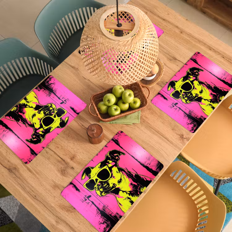 Tovaglietta in vinile - Cane - Occhiali da sole - Rosa - Arte — 3