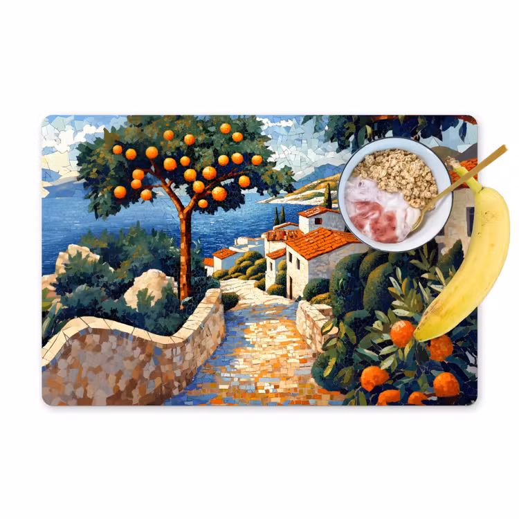 Tovaglietta in vinile - Case - Mosaico - Aranci - Mare — 1