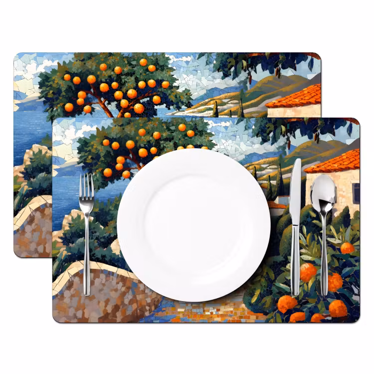 Tovaglietta in vinile - Case - Mosaico - Aranci - Mare — 2