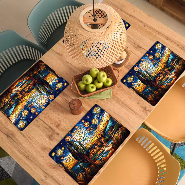 Tovaglietta in vinile - Cielo - Stelle - Mosaico - Case — 3