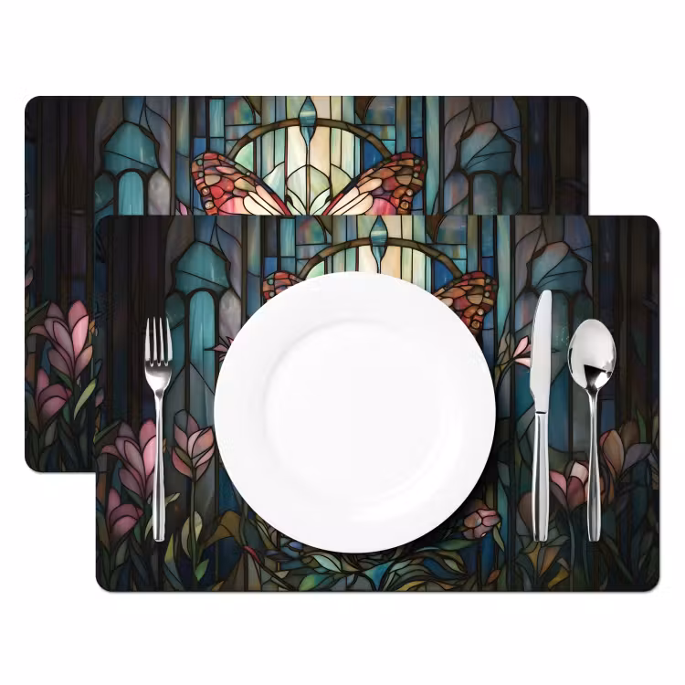 Tovaglietta in vinile - Farfalla - Rosa - Fiori - Foglie — 2