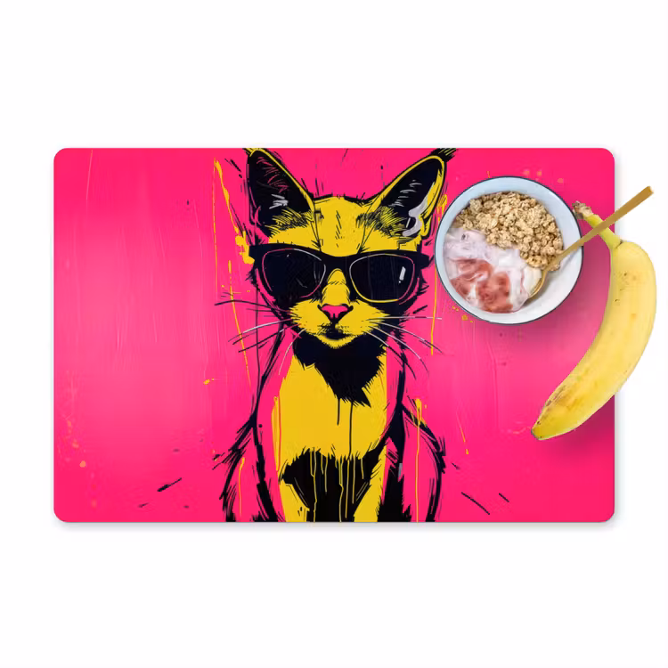 Tovaglietta in vinile - Gatto - Arte - Occhiali da sole - Rosa — 1