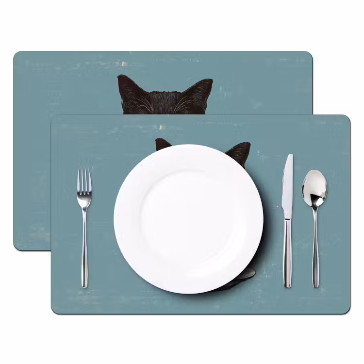 Tovaglietta in vinile - Gatto - Nero - Caffè - Minimalista — 2