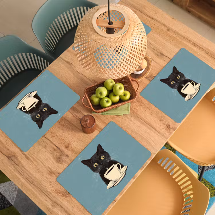Tovaglietta in vinile - Gatto - Nero - Caffè - Minimalista — 3