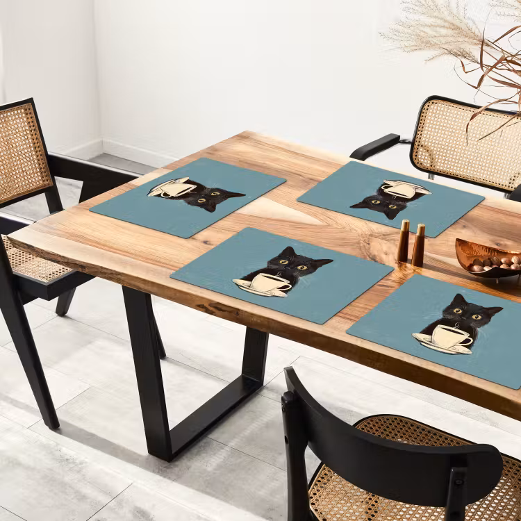 Tovaglietta in vinile - Gatto - Nero - Caffè - Minimalista — 4