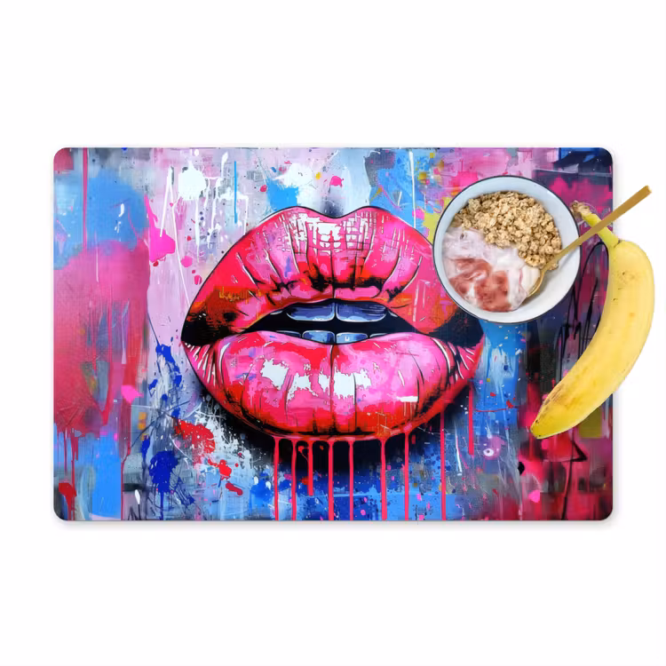 Tovaglietta in vinile - Graffiti - Labbra - Rosa acceso - Dipinto — 1