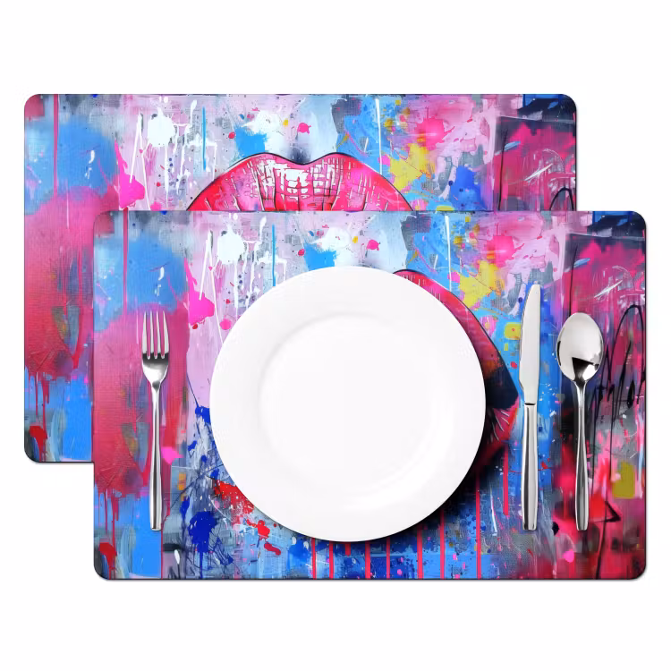 Tovaglietta in vinile - Graffiti - Labbra - Rosa acceso - Dipinto — 2