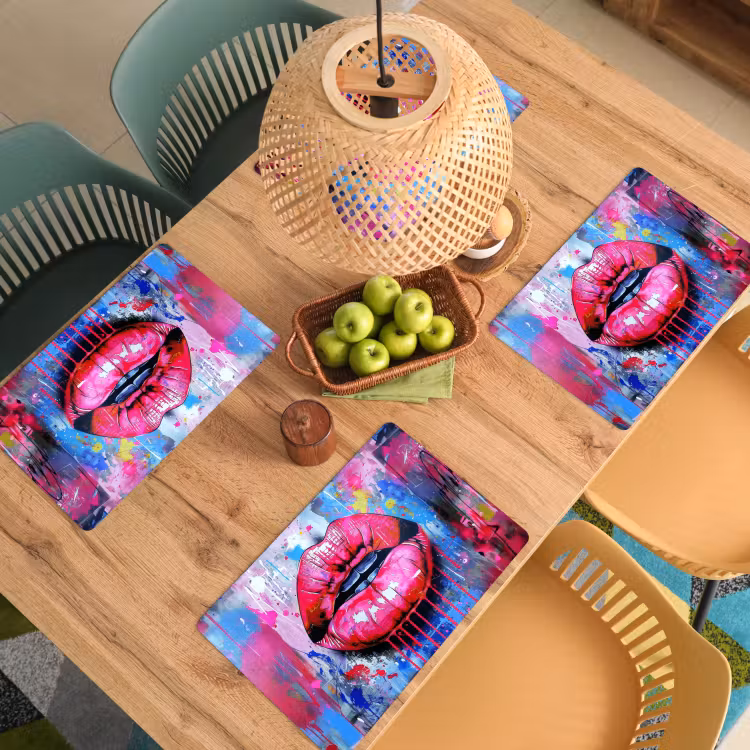 Tovaglietta in vinile - Graffiti - Labbra - Rosa acceso - Dipinto — 3