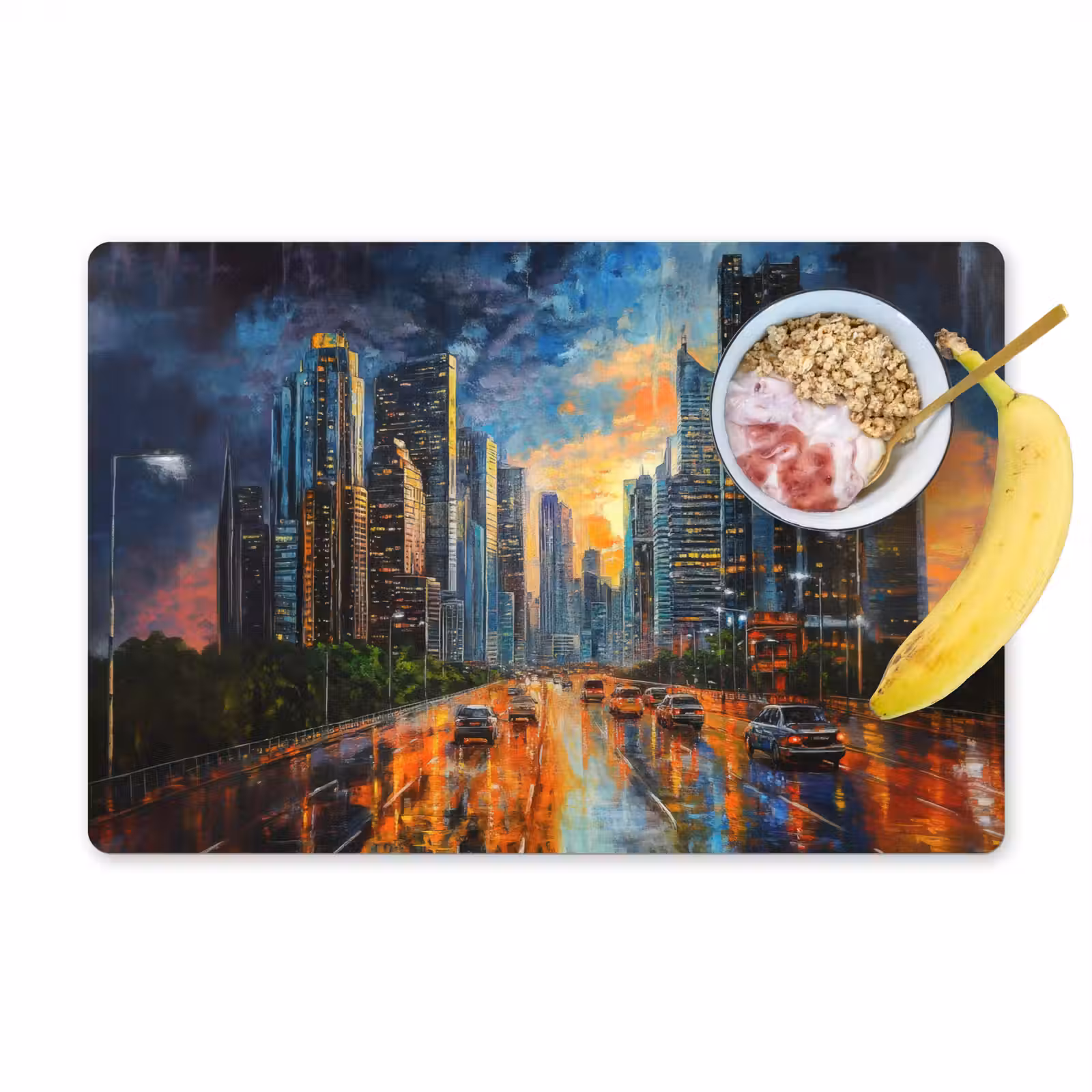 Tovaglietta in vinile - Auto - Skyline - Sole - Blu — 1