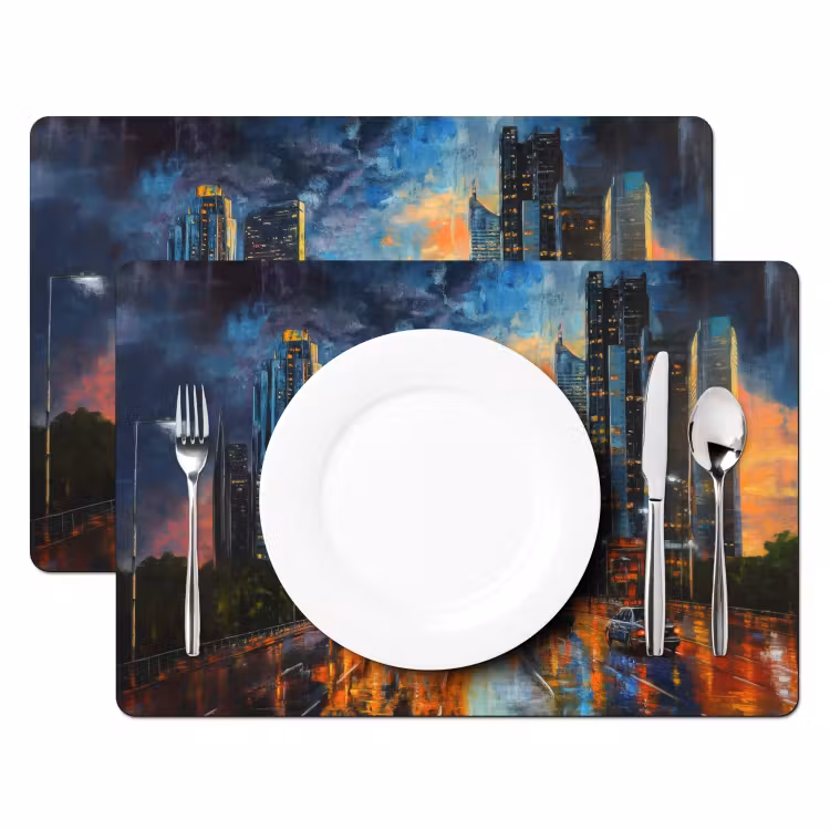 Tovaglietta in vinile - Auto - Skyline - Sole - Blu — 2