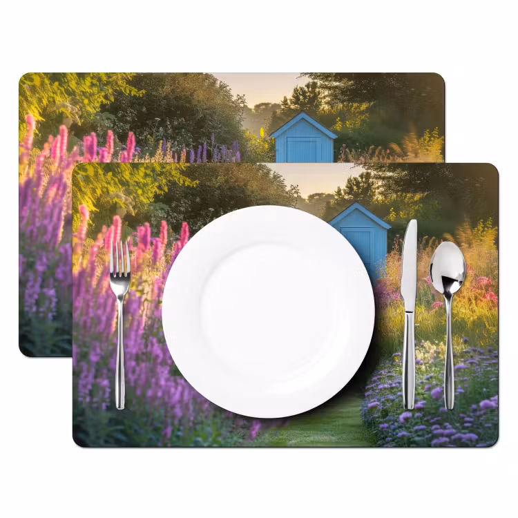 Tovaglietta in vinile - Casa da giardino - Blu - Fiori — 2