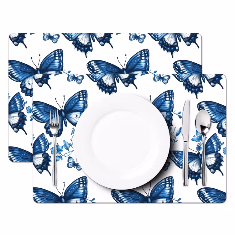 Tovaglietta – 6 pezzi - Blu - Farfalle - Fiori - Bianco — 2