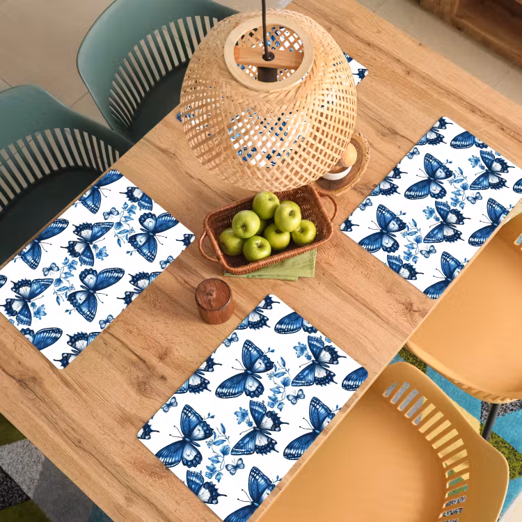 Tovaglietta – 6 pezzi - Blu - Farfalle - Fiori - Bianco — 3