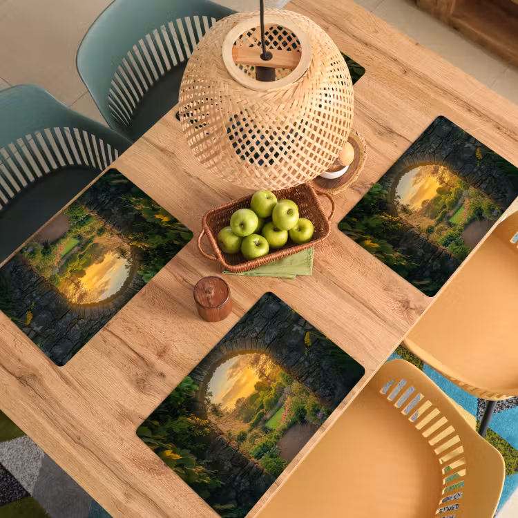 Tovaglietta in vinile - Cancello - Piante - Tramonto — 3