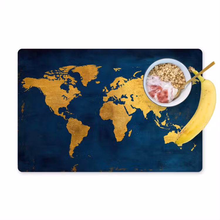 Tovaglietta in vinile - Mappa del mondo - Oro - Blu scuro — 1