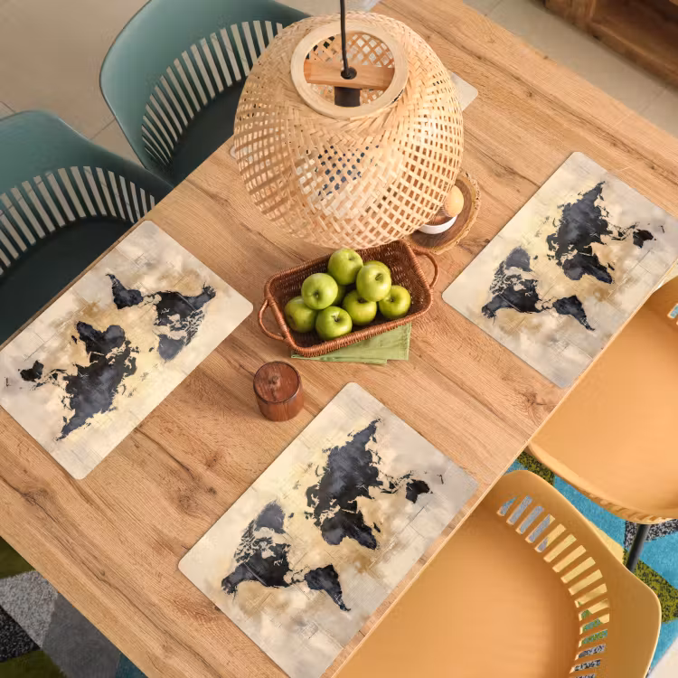 Tovaglietta in vinile - Mappa del mondo - Oro - Nero - Astratto — 3