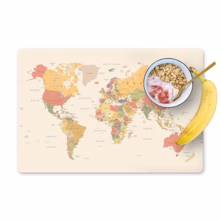Tovaglietta in vinile - Mappa del mondo - Realistica - Beige — 1