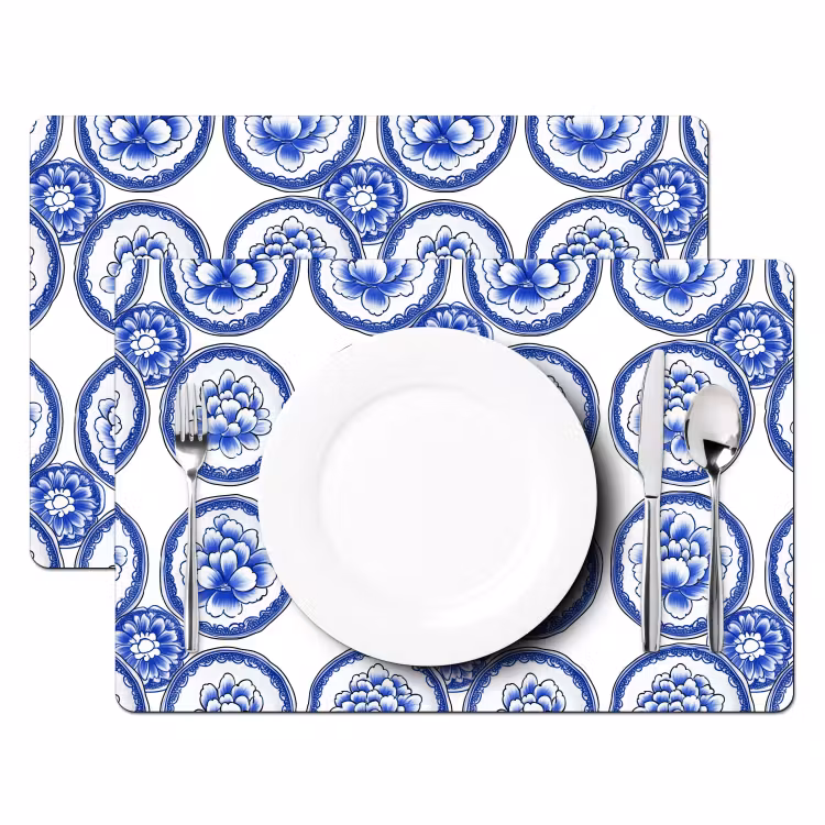 Tovaglietta – 6 pezzi - Cerchi - Fiori - Blu — 2